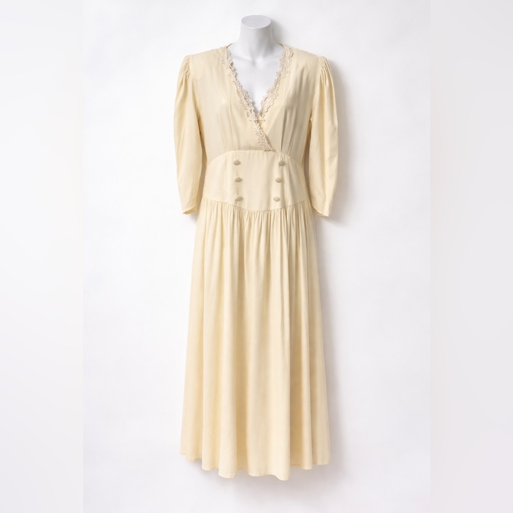 Vintage Prairie Dress Nicole Elizabeth Ivory Lace Cottagecore Midi Modest